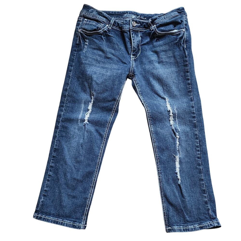 Itz Me USA Capri Jeans Womens Juniors Size 13 Distressed Cropped Low Rise